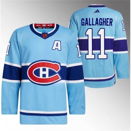 Men Montreal Canadiens 11 Brendan Gallagher Blue 2022 23 Reverse Retro Stitched Jersey